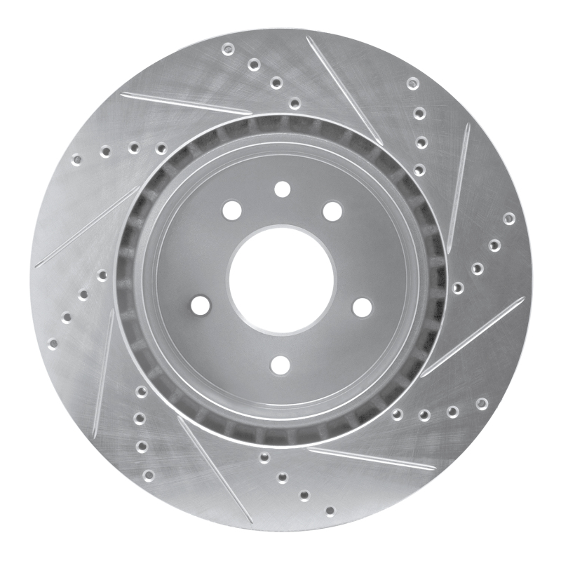 Jaguar XKR Brake Rotor (1) - Rear Left - R1 Concepts - Drilled & Slotted - Silver - `00-`06